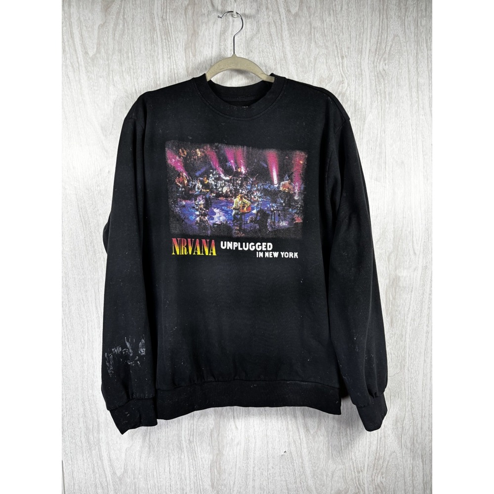 Nirvana‎ Unplugged Sweatshirt Black Distressed Grunge Band Y2K Men M